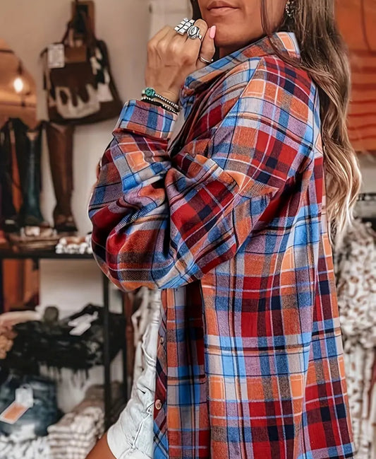 Fiery Red & Orange Plaid Button Up
