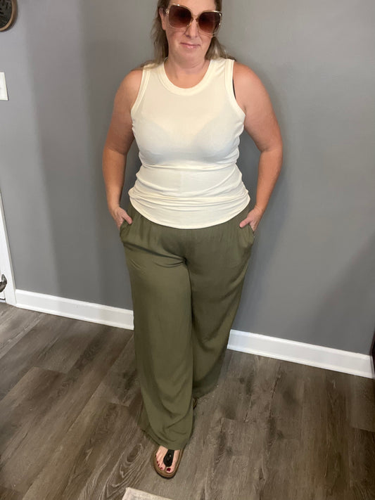Smocked Wide Leg Pants with Pockets