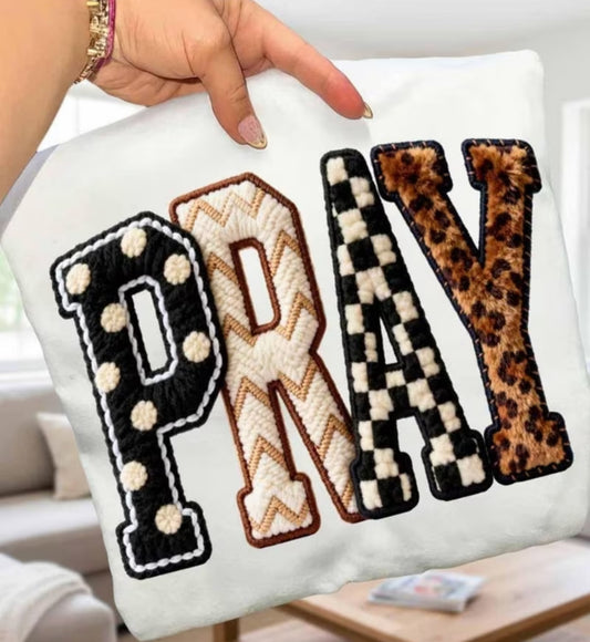 “PRAY” To The Gods Faux Patched Letter Tee