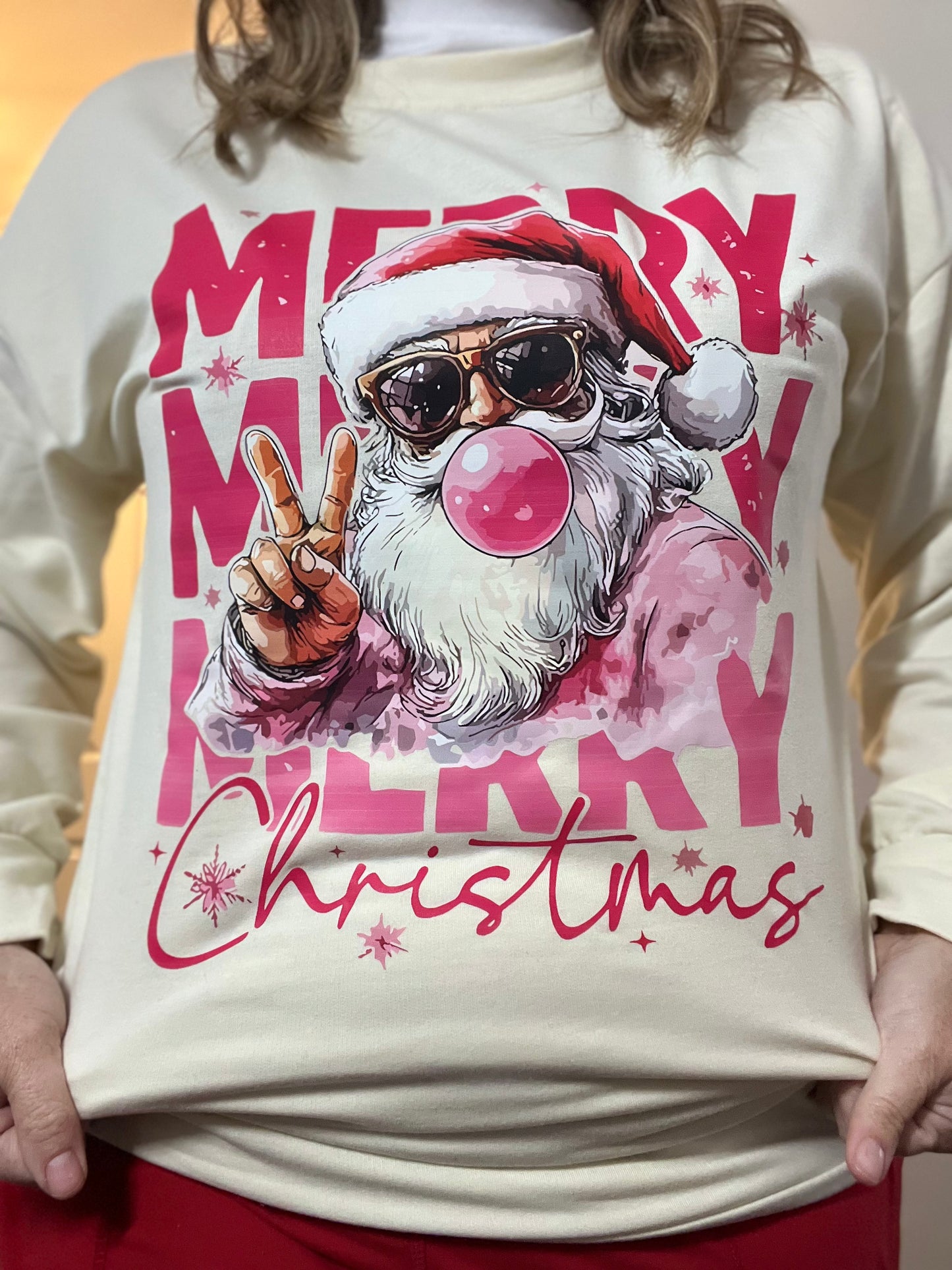 Retro Santa Merry Christmas Graphic Crew