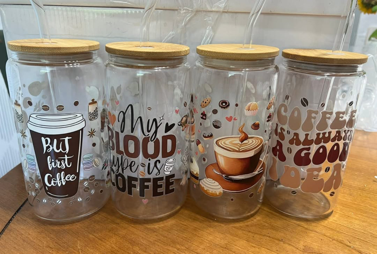 Coffee Inspired Water Glass with Bamboo Lid