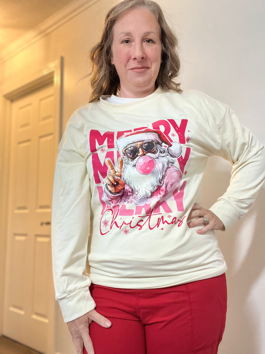Retro Santa Merry Christmas Graphic Crew