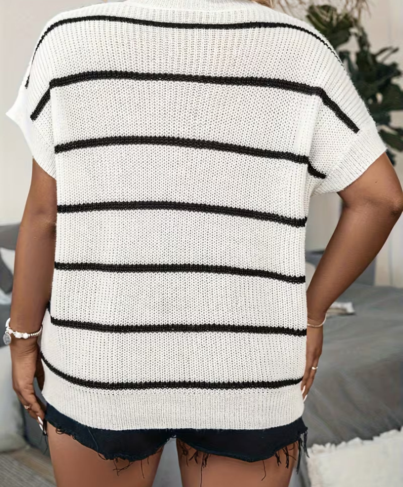 Plus Cropped Sleeve Spring Sweater Top