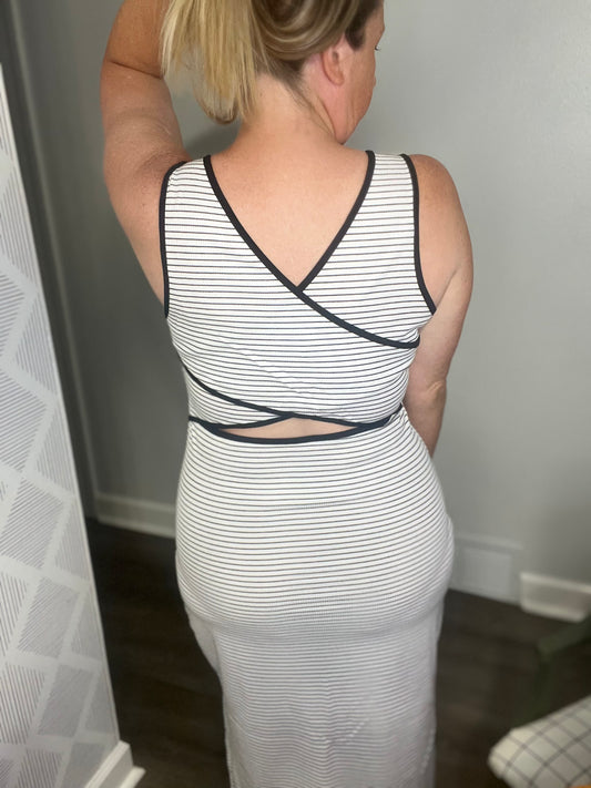 Cross Back Striped Body Con Dress