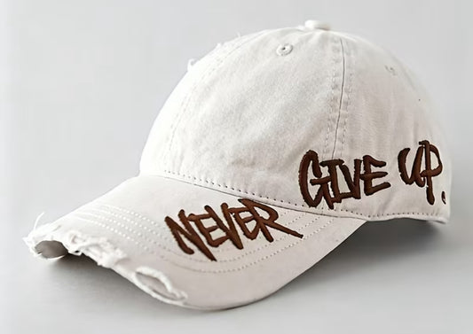 Never Give Up Girl Distressed Ball Cap