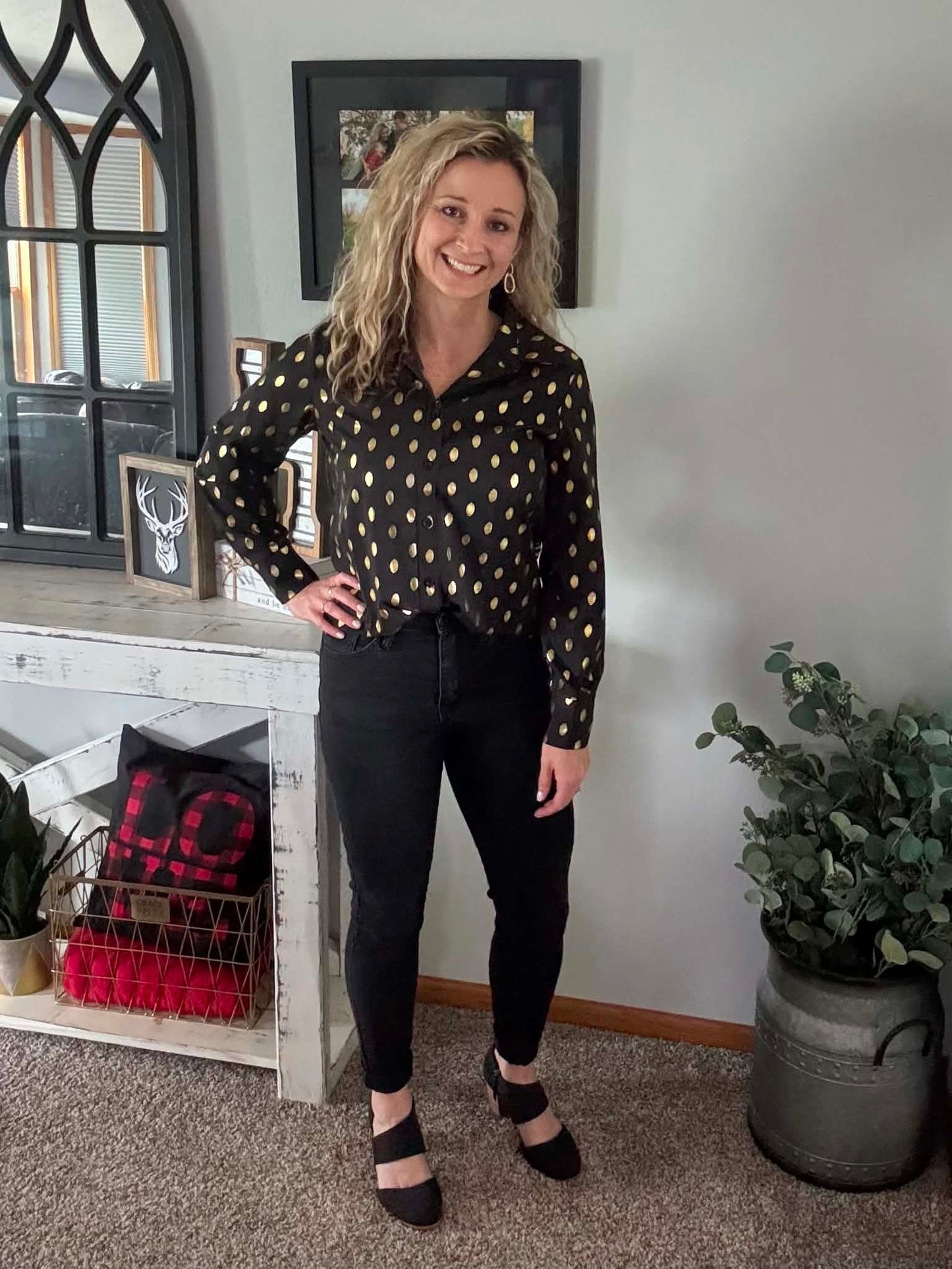 Another Day at the Office Dot Button Up