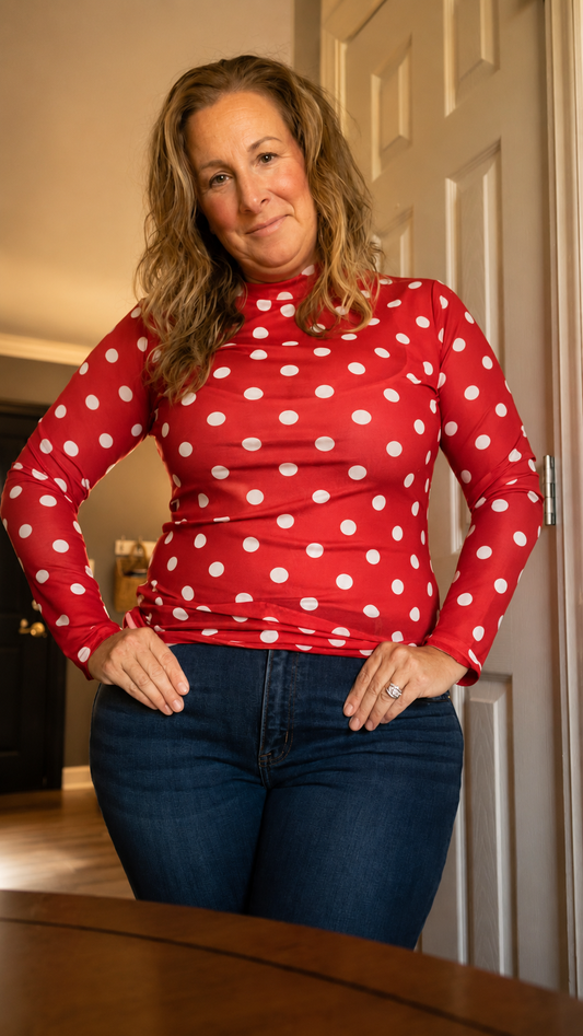 Kickoff Season Mesh Polkadot Top