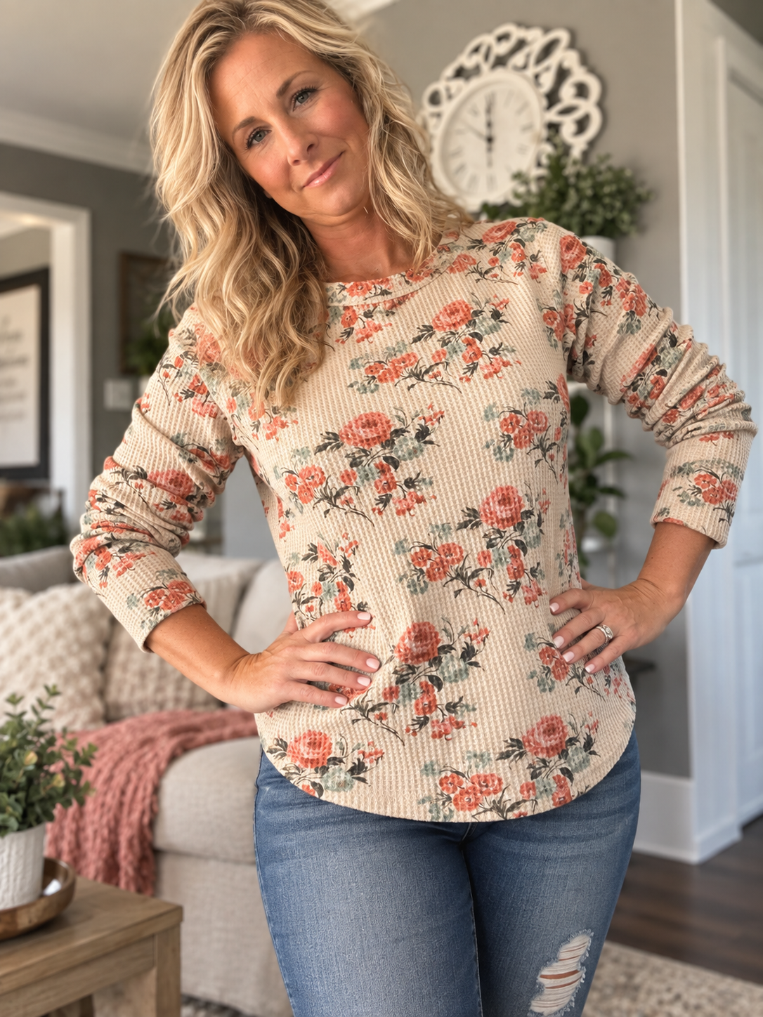 Autumn in Bloom Waffle Knit Top