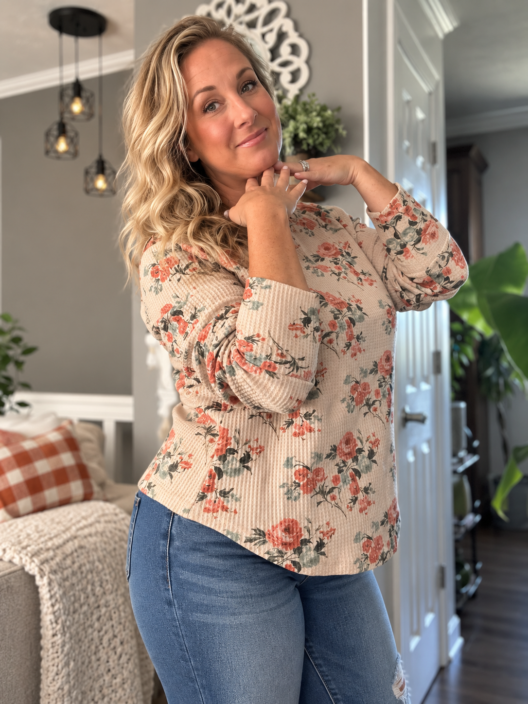 Autumn in Bloom Waffle Knit Top