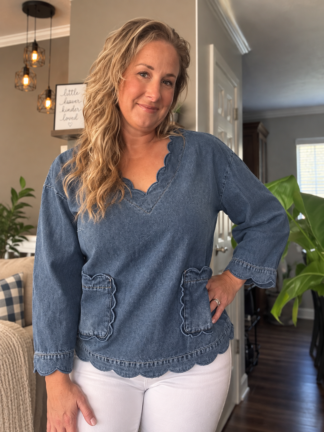The Blu Denim Scolloped Top