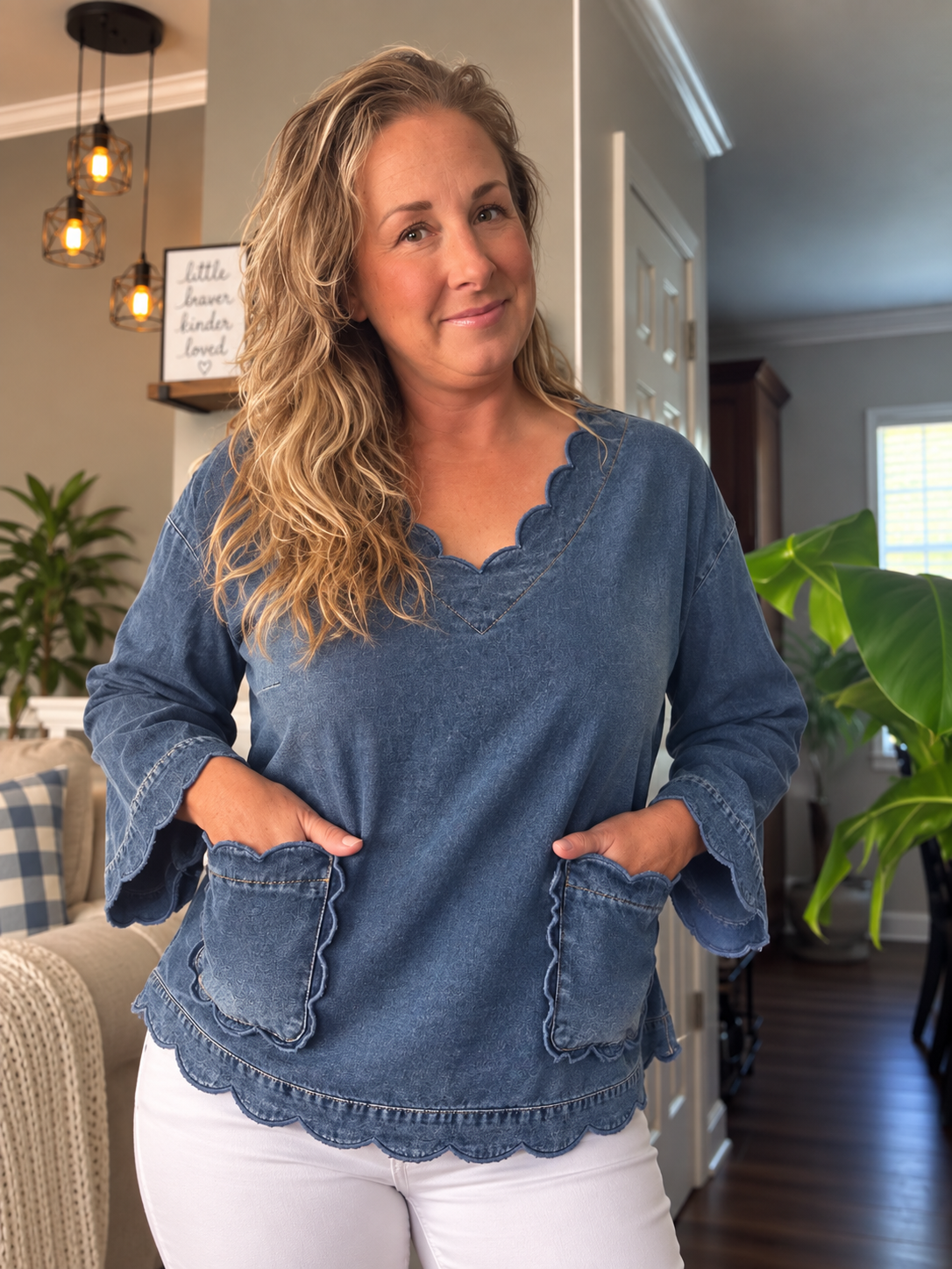 The Blu Denim Scolloped Top