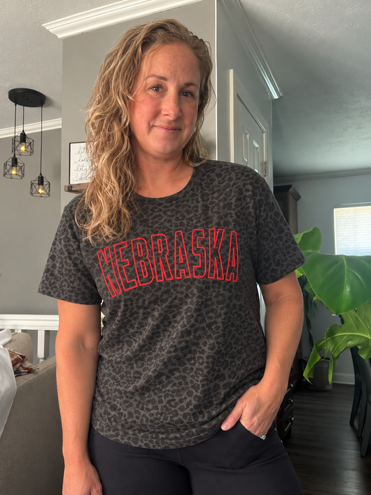 Nebraska Black Leopard Outline Tee💚Mega Seller💚