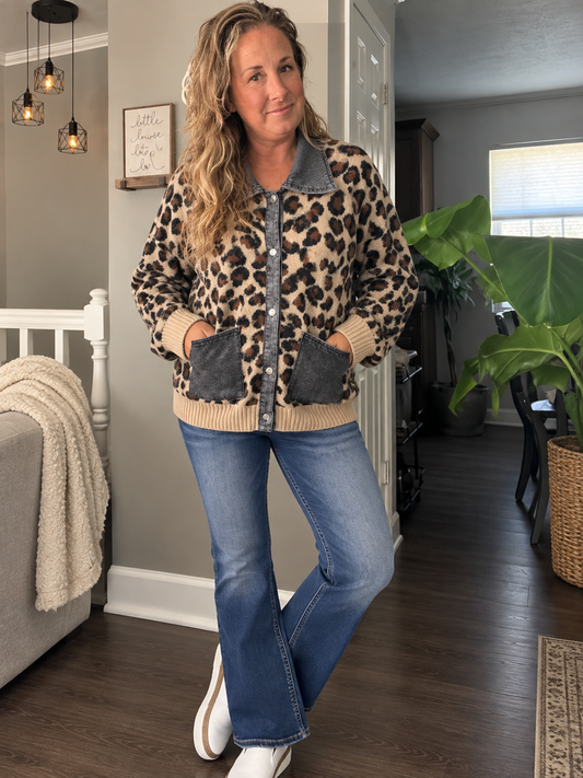 Wild Side Denim & Leopard Cardigan