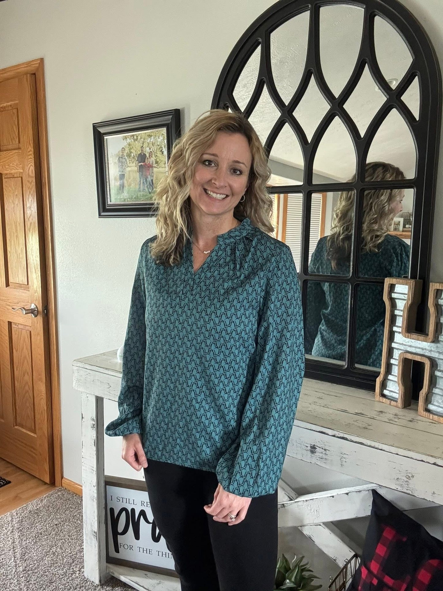 Long Sleeve Geometric Print Blouse