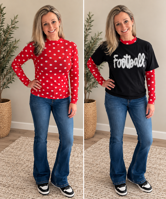 Kickoff Season Mesh Polkadot Top