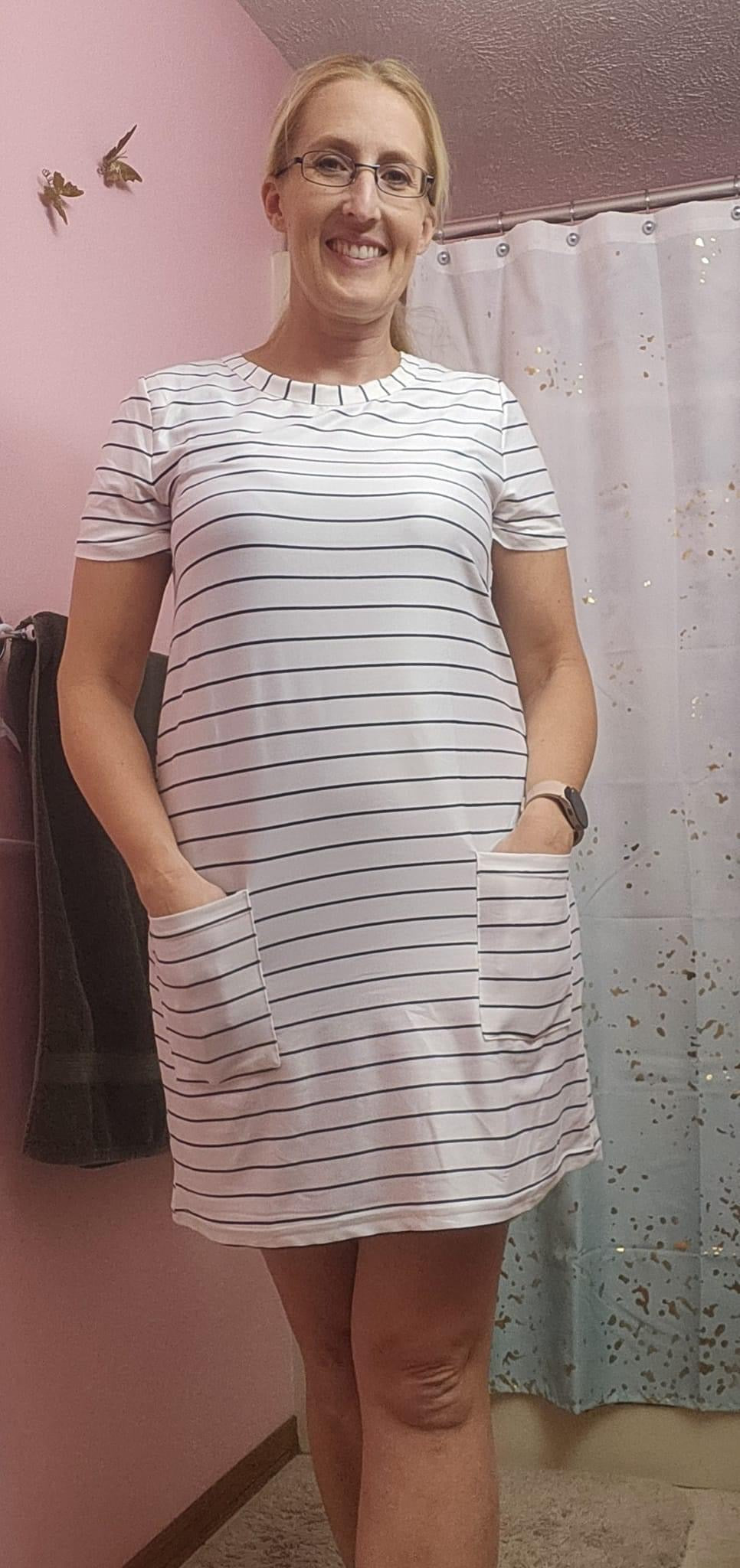 Pocketed Striped Round Neck Short Sleeve Dress