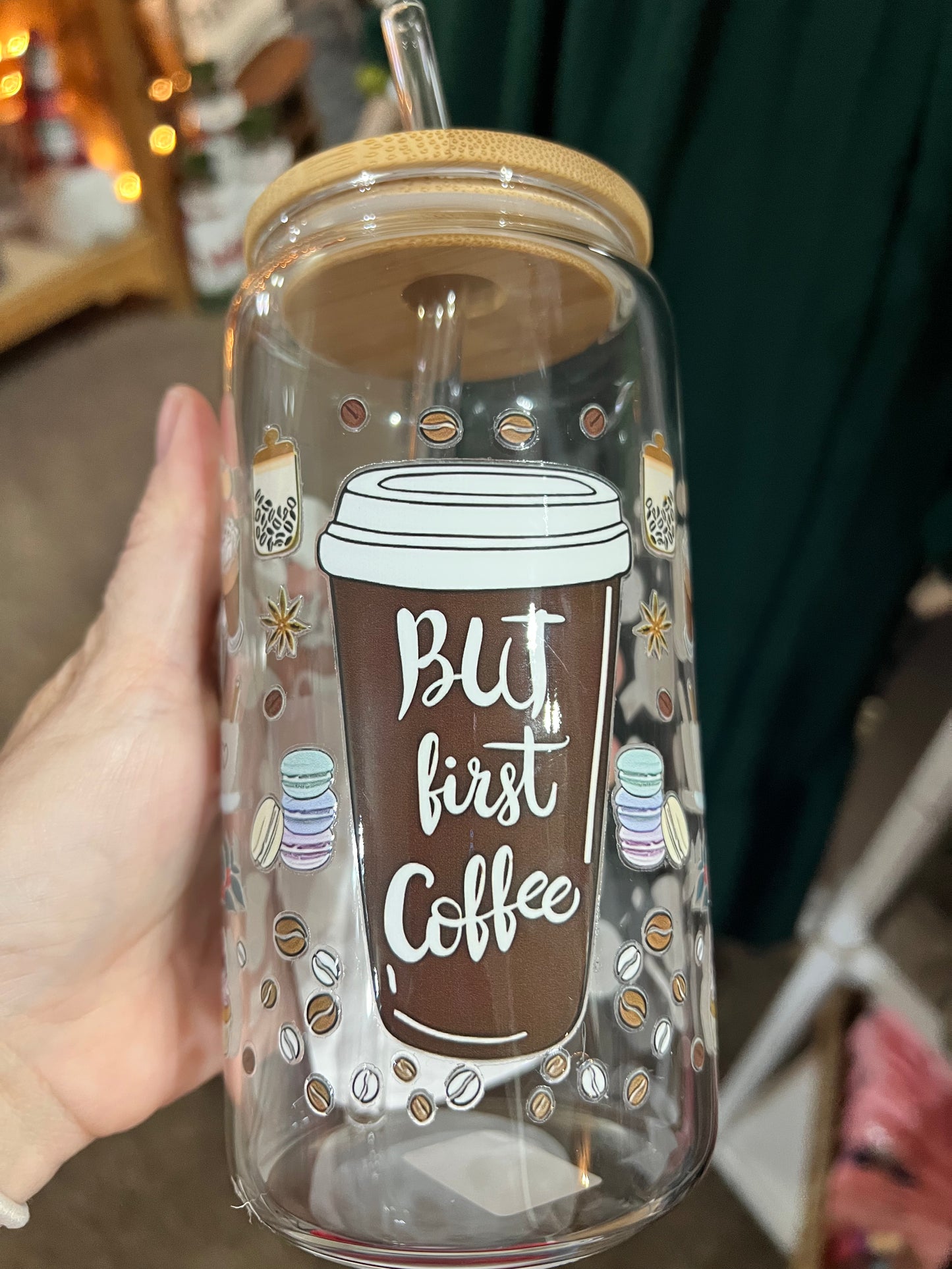 Coffee Inspired Water Glass with Bamboo Lid