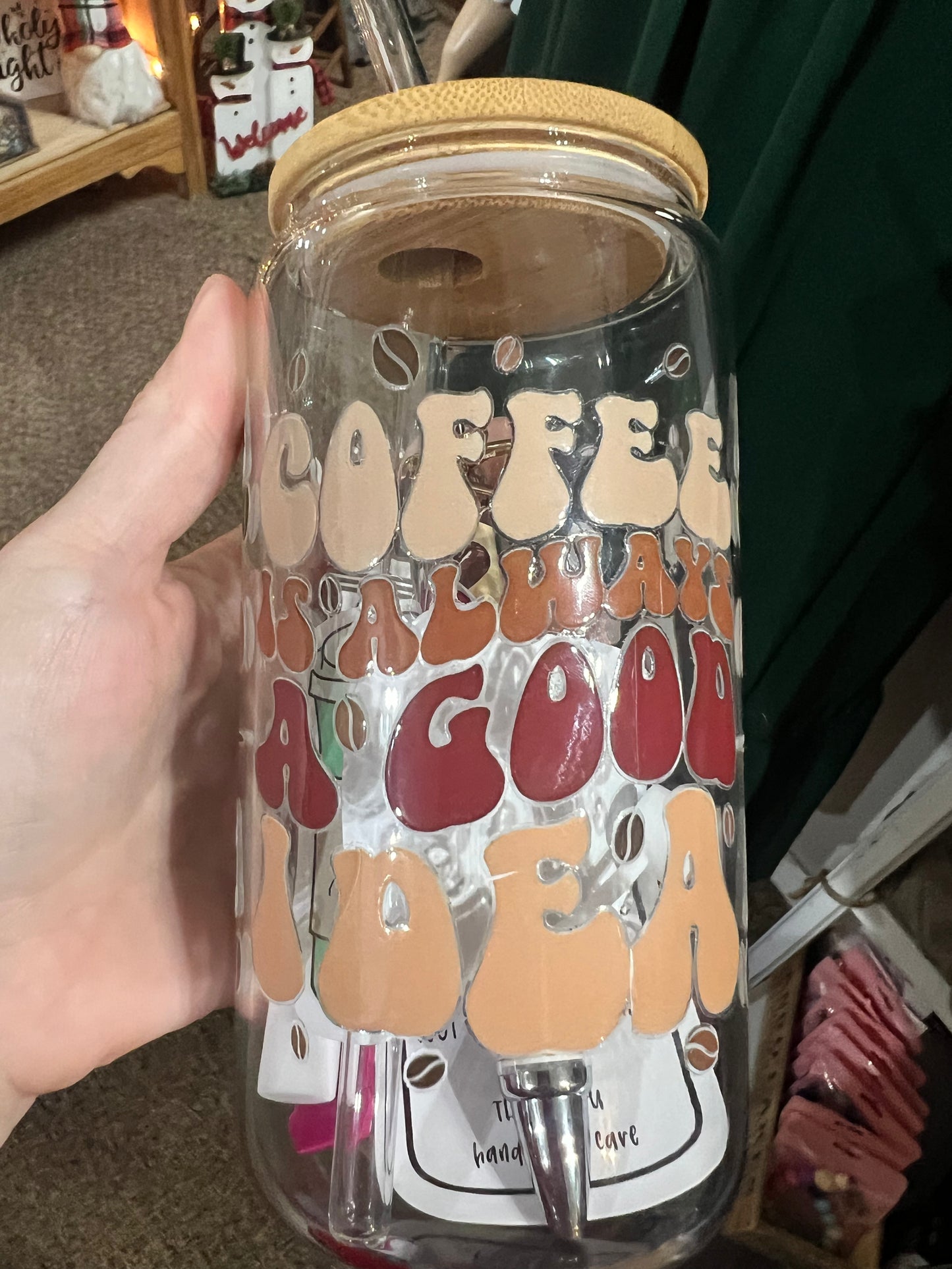 Coffee Inspired Water Glass with Bamboo Lid