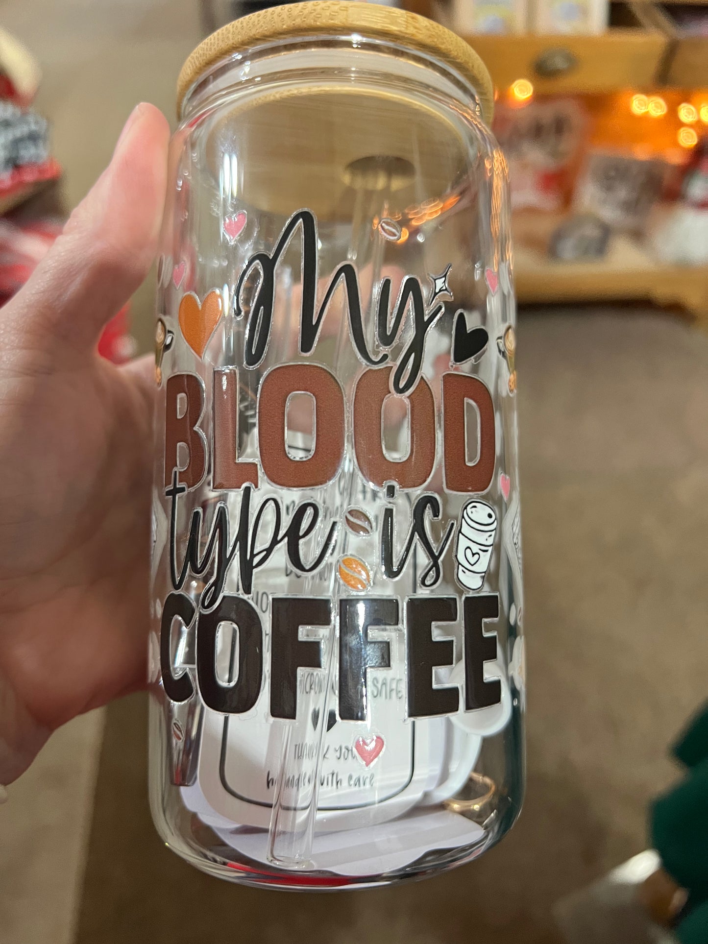 Coffee Inspired Water Glass with Bamboo Lid